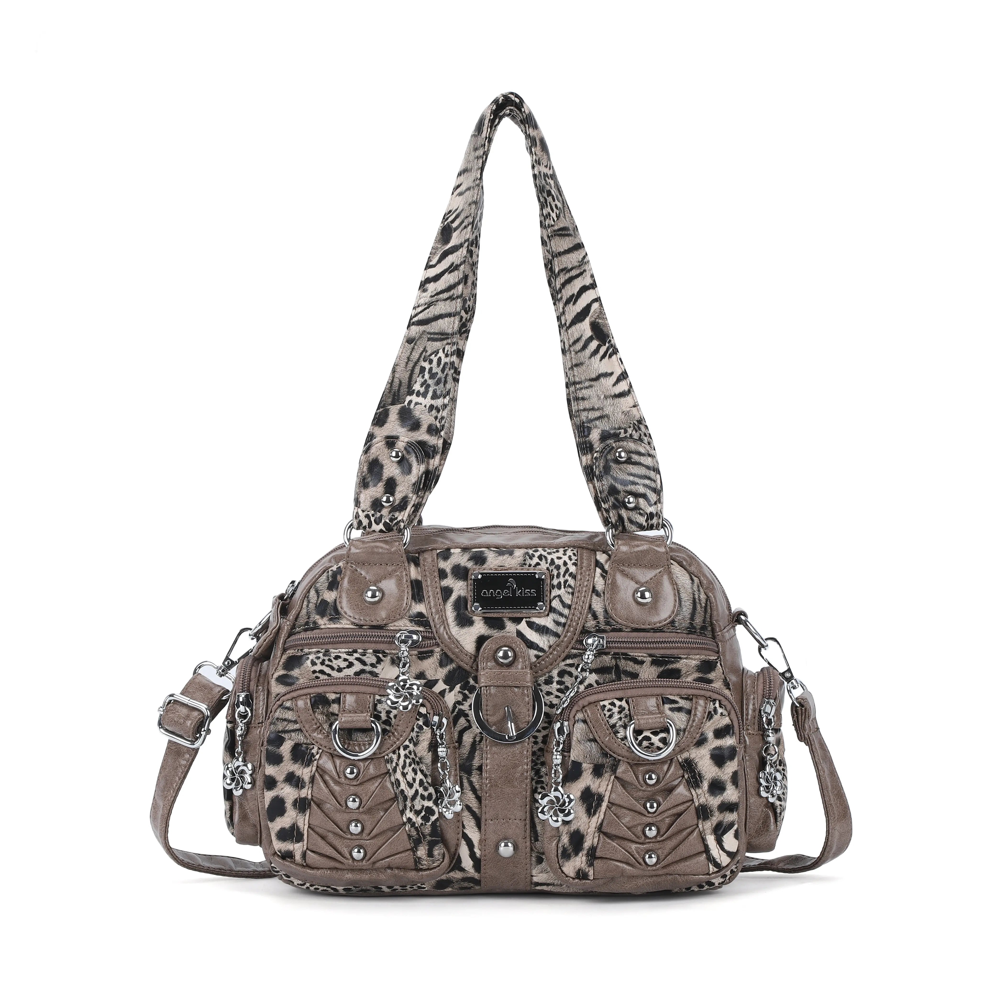 Fashion Multi-Pocket Compartment Leopard Print Handbag – Angelkiss Bag