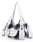 Plaid vintage wash PU leather women's shoulder bag tote bag-Angelkiss Bag