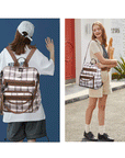 Wash water pu leather plaid document hobo backpacks-Angelkiss Bag