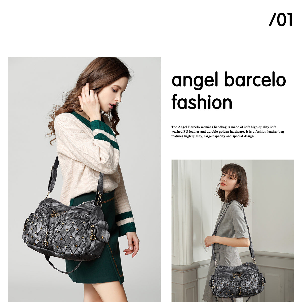 Women shoulder Handbag of High Quality Washed PU Leather-Angelkiss Bag