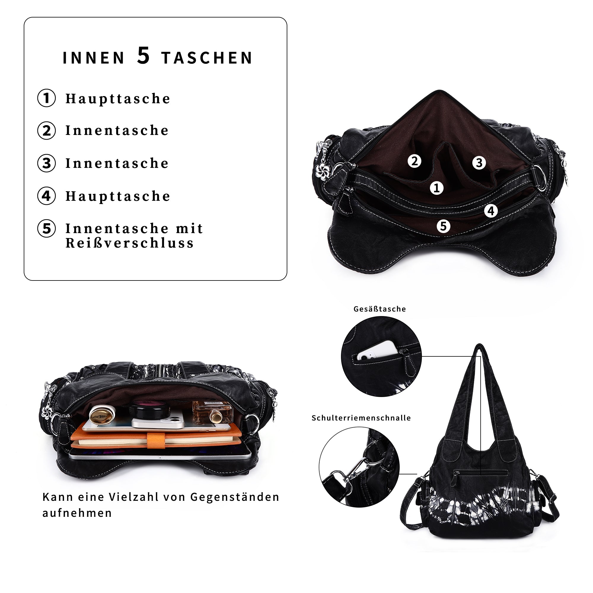Women wash water PU leather multi-functional tie dye hardware accessories handmade hobo bag-Angelkiss Bag