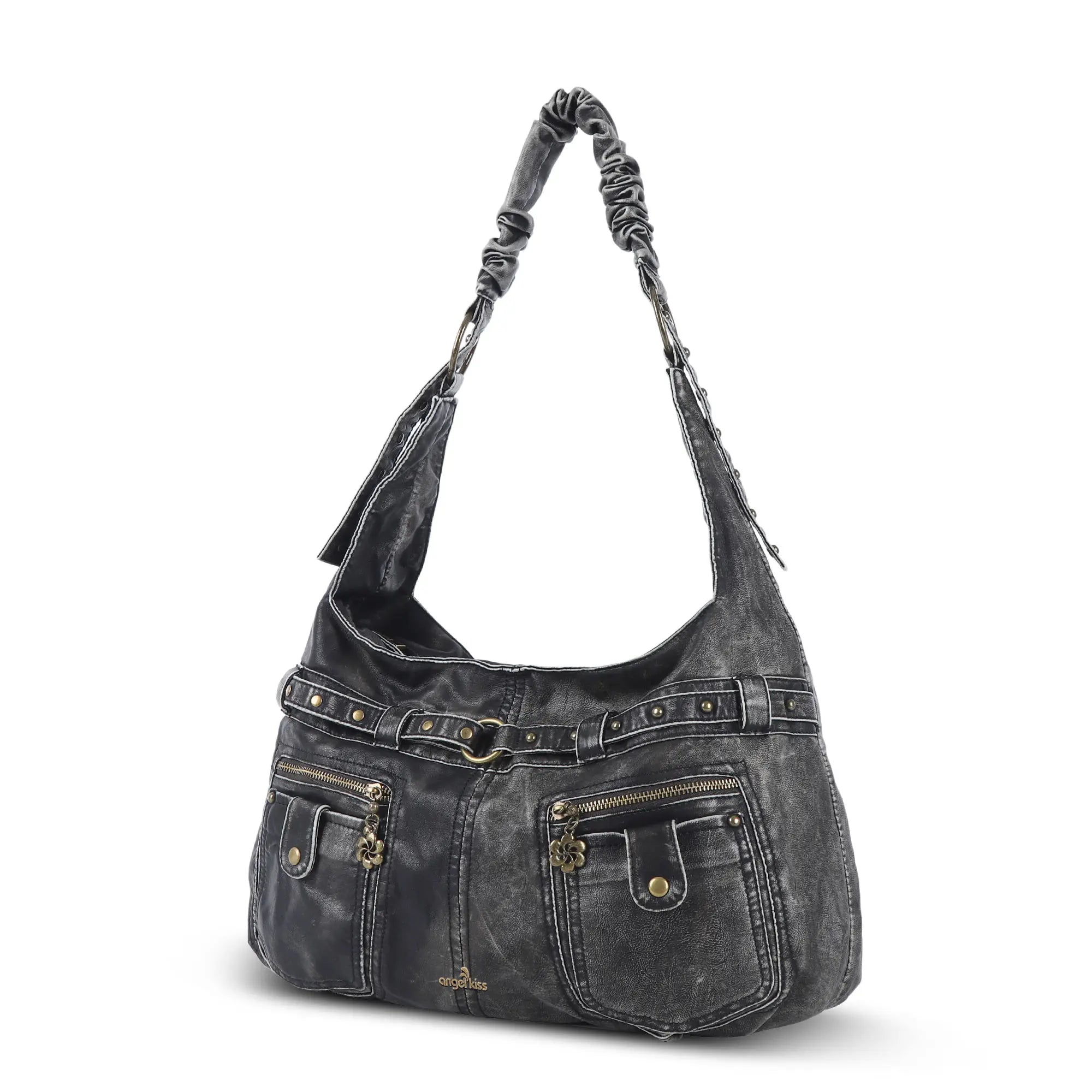 Vintage Vegan Leather Handbag – Multi-Pocket Shoulder Tote