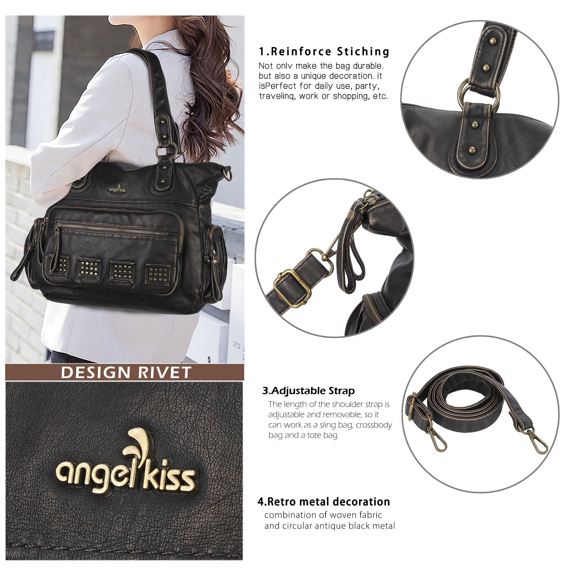 Vintage Vegan Leather Large Capacity Business Commuter Multi-functional Tote Shoulder Bag