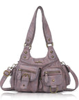 Tie-Dye Pink Multi-Pocket Vegan Leather Shoulder Tote Handbag