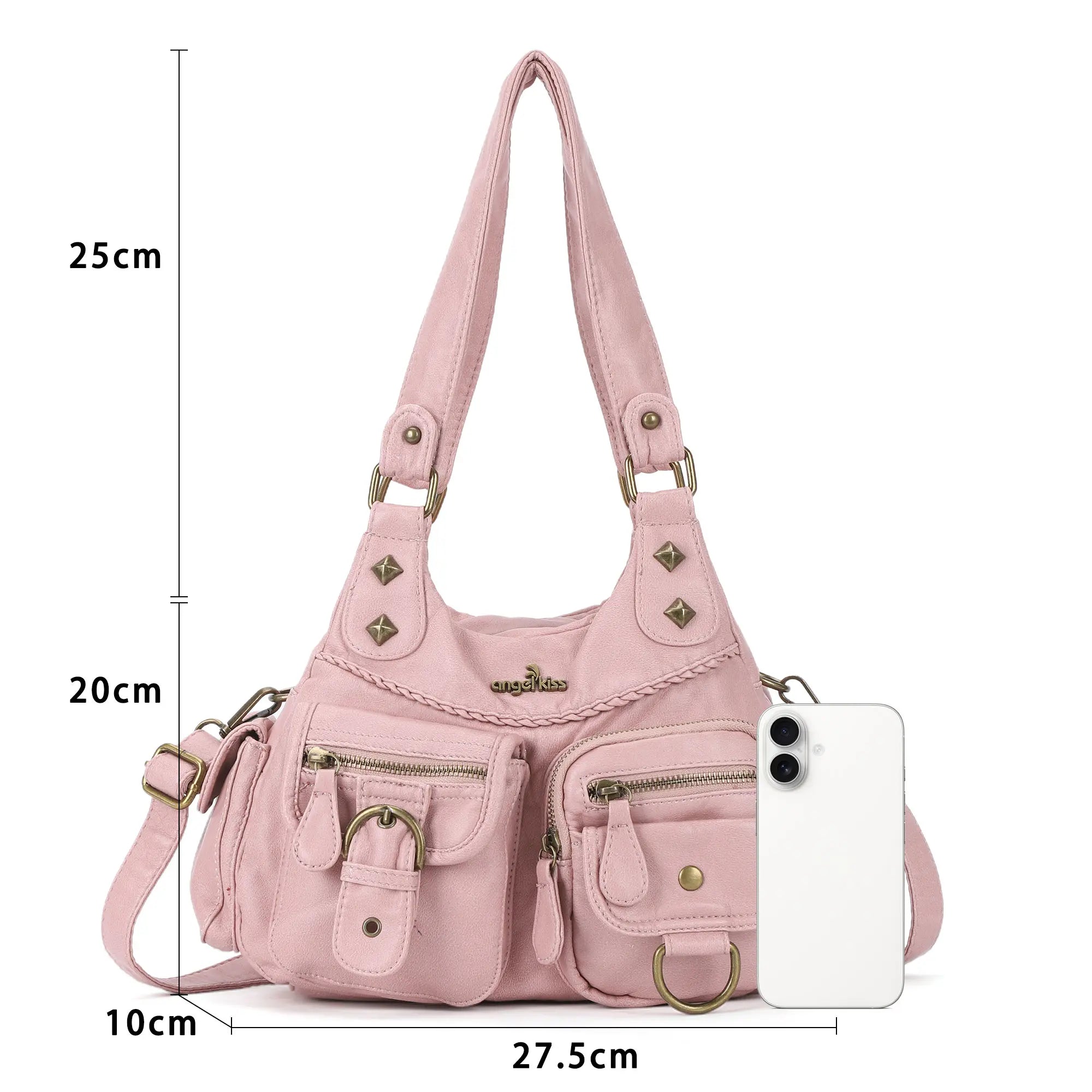 Tie-Dye Pink Multi-Pocket Vegan Leather Shoulder Tote Handbag