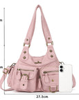 Tie-Dye Pink Multi-Pocket Vegan Leather Shoulder Tote Handbag