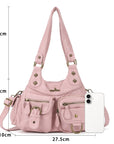 Tie-Dye Pink Multi-Pocket Vegan Leather Shoulder Tote Handbag