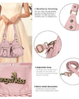 Tie-Dye Pink Multi-Pocket Vegan Leather Shoulder Tote Handbag