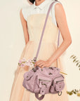 Tie-Dye Pink Multi-Pocket Vegan Leather Shoulder Tote Handbag
