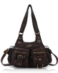 Tie-Dye Pink Multi-Pocket Vegan Leather Shoulder Tote Handbag