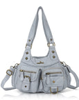 Tie-Dye Pink Multi-Pocket Vegan Leather Shoulder Tote Handbag