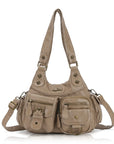 Tie-Dye Pink Multi-Pocket Vegan Leather Shoulder Tote Handbag