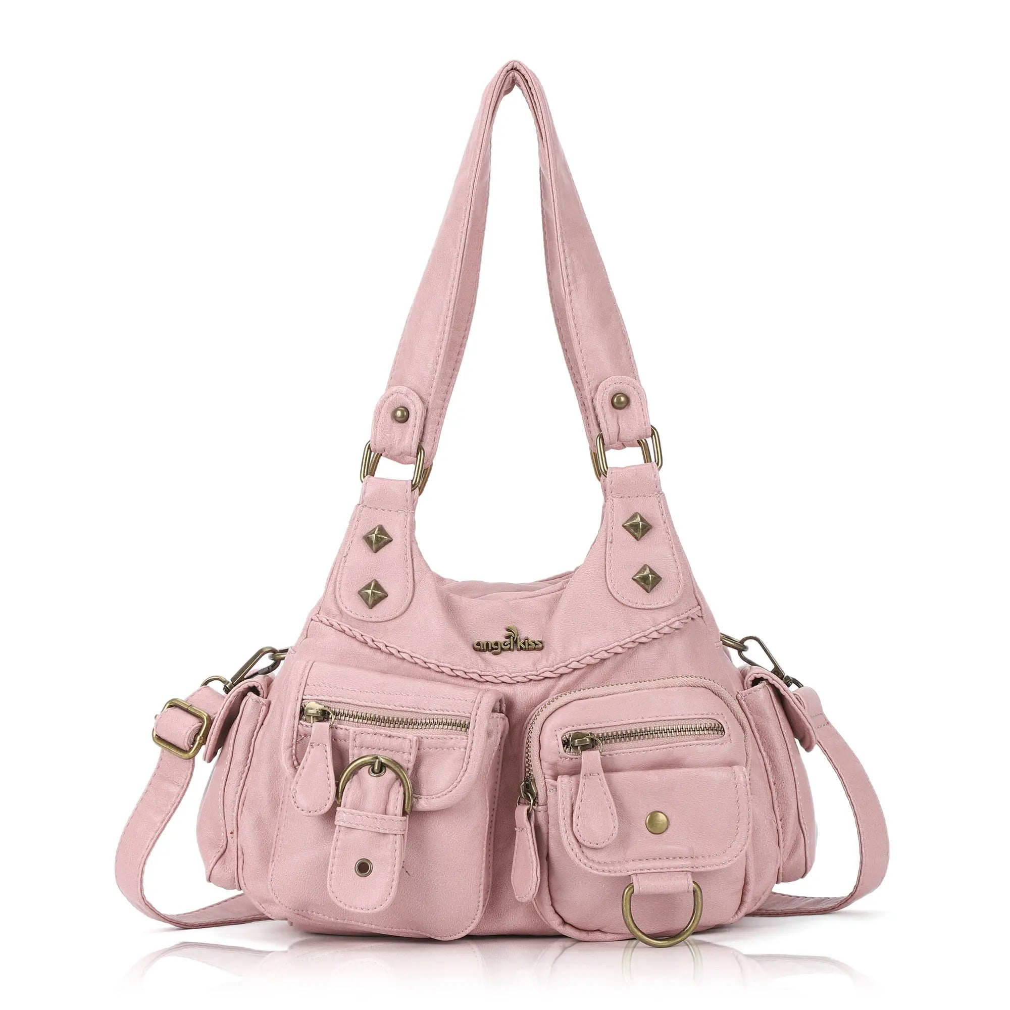 Tie-Dye Pink Multi-Pocket Vegan Leather Shoulder Tote