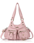 Tie-Dye Pink Multi-Pocket Vegan Leather Shoulder Tote Handbag