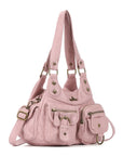 Tie-Dye Pink Multi-Pocket Vegan Leather Shoulder Tote Handbag