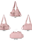 Tie-Dye Pink Multi-Pocket Vegan Leather Shoulder Tote Handbag