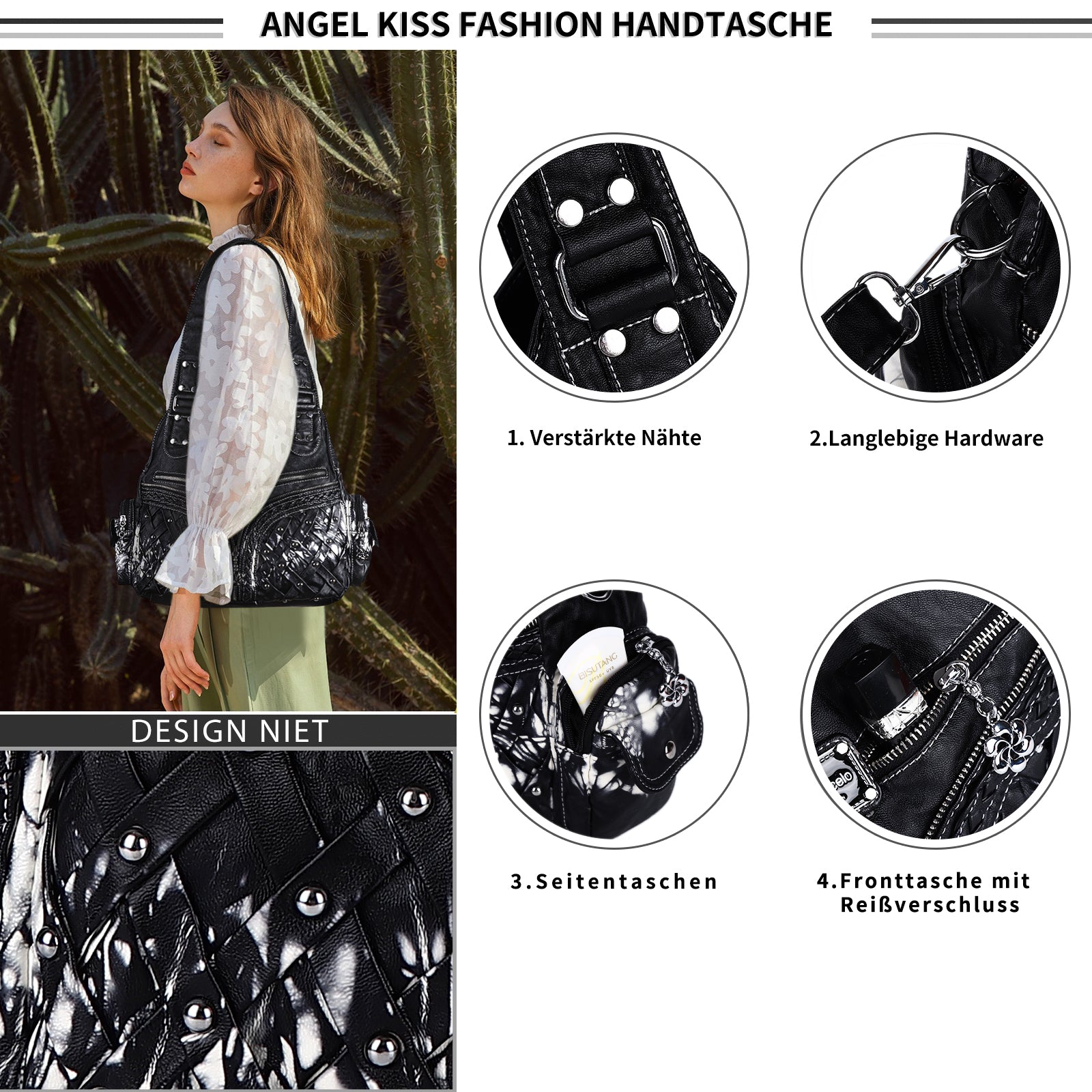 Women wash water PU leather multi-functional tie dye hardware accessories handmade hobo bag-Angelkiss Bag