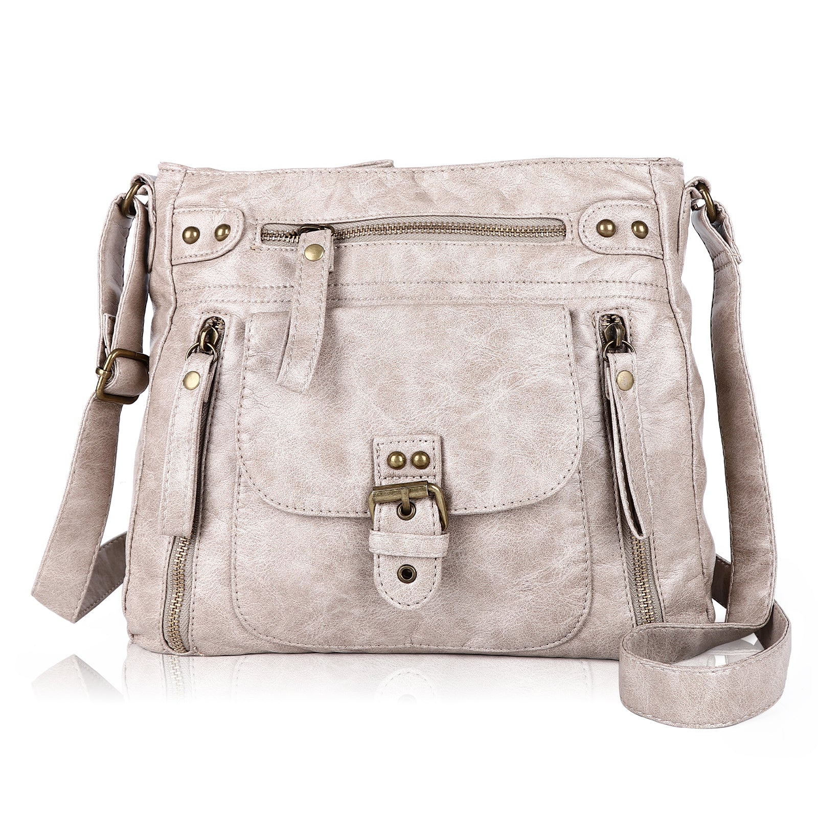 Solid color wash water pu leather adjustable shoulder strap daily shoulder bag-Angelkiss Bag