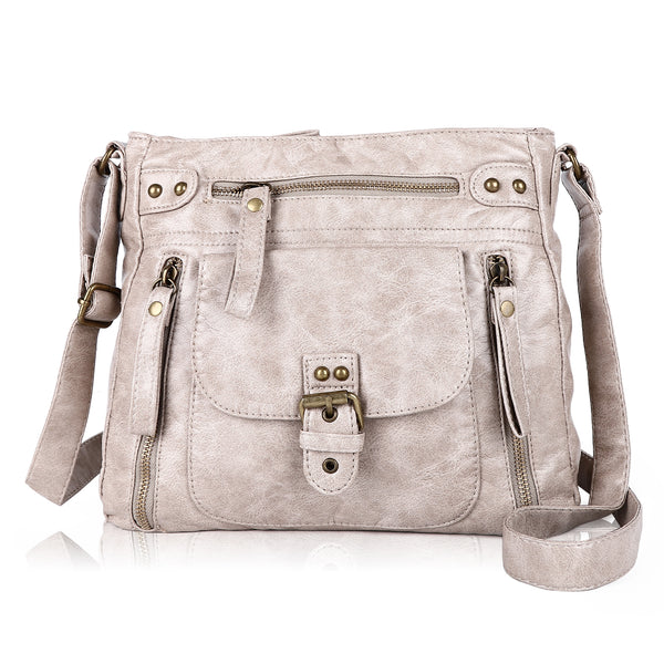 Bolso de hombro diario con correa ajustable de cuero sintético lavado al agua de color sólido