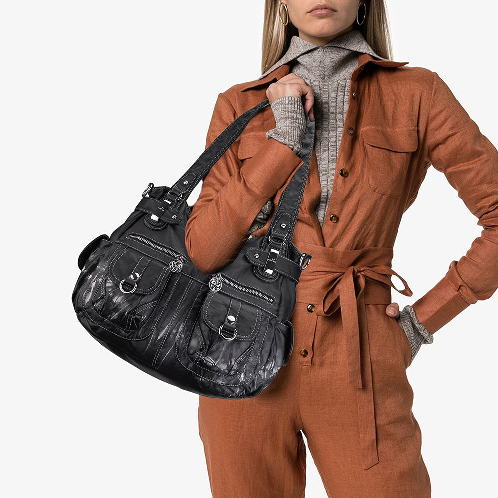 Washed Leather Hobobags Women Shoulder Bags-Angelkiss Bag