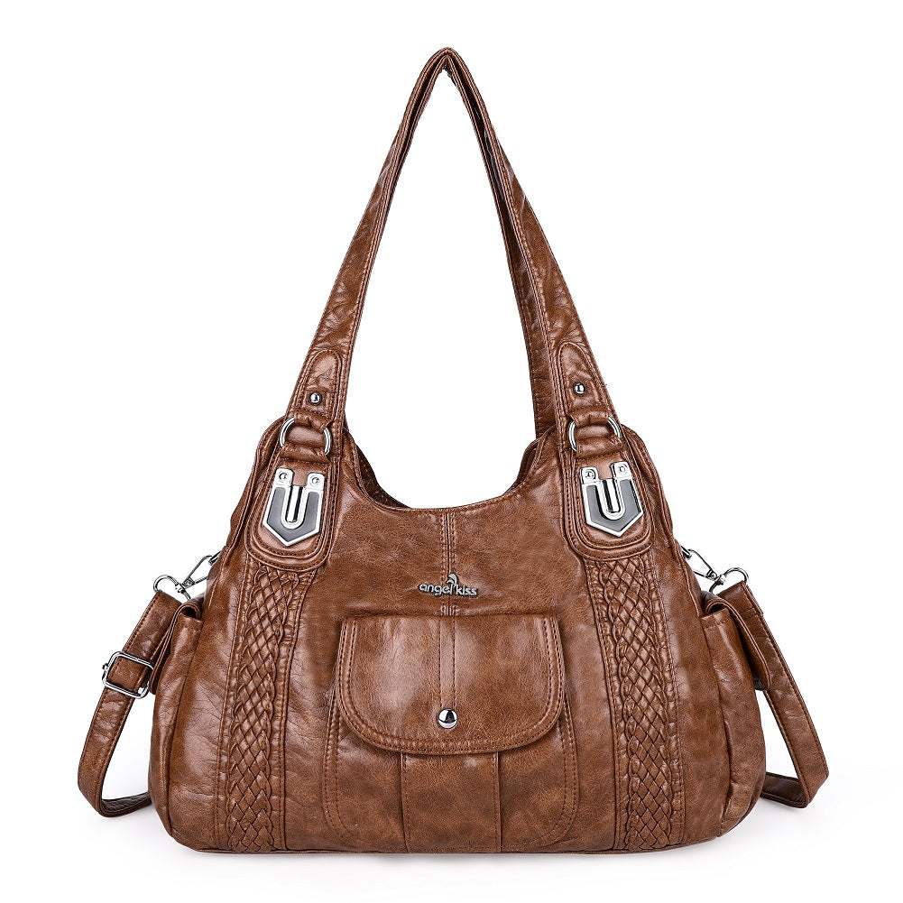 Women's waterproof solid color vintage Hobo shoulder bag and tote-Angelkiss Bag