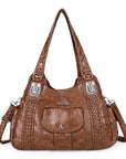 Women's waterproof solid color vintage Hobo shoulder bag and tote-Angelkiss Bag