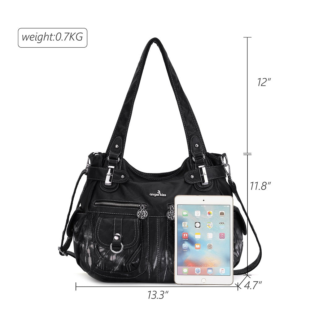 Washed Leather Hobobags Women Shoulder Bags-Angelkiss Bag