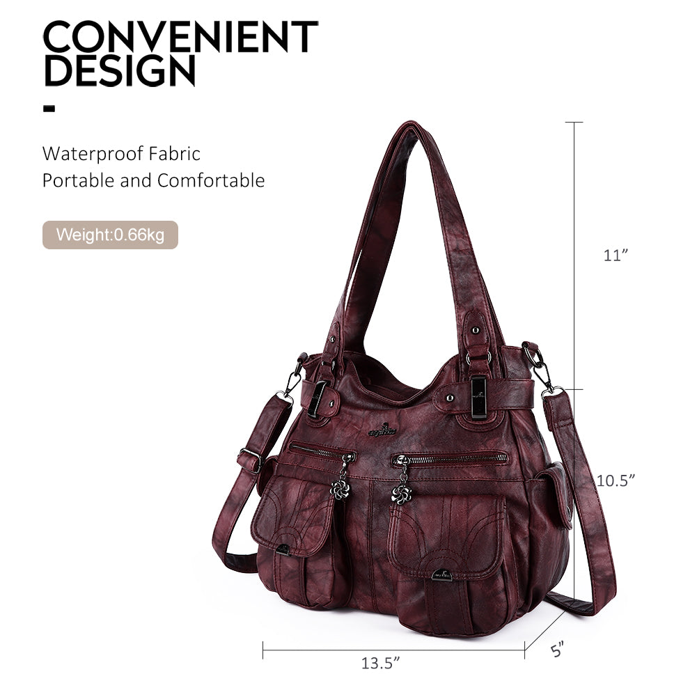Washed Leather Hobobags Women Shoulder Bags-Angelkiss Bag
