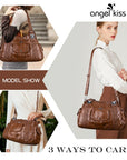 Women's waterproof solid color vintage Hobo shoulder bag and tote-Angelkiss Bag