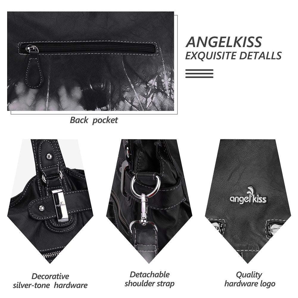 Washed Leather Hobobags Women Shoulder Bags-Angelkiss Bag