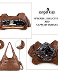 Women's waterproof solid color vintage Hobo shoulder bag and tote-Angelkiss Bag
