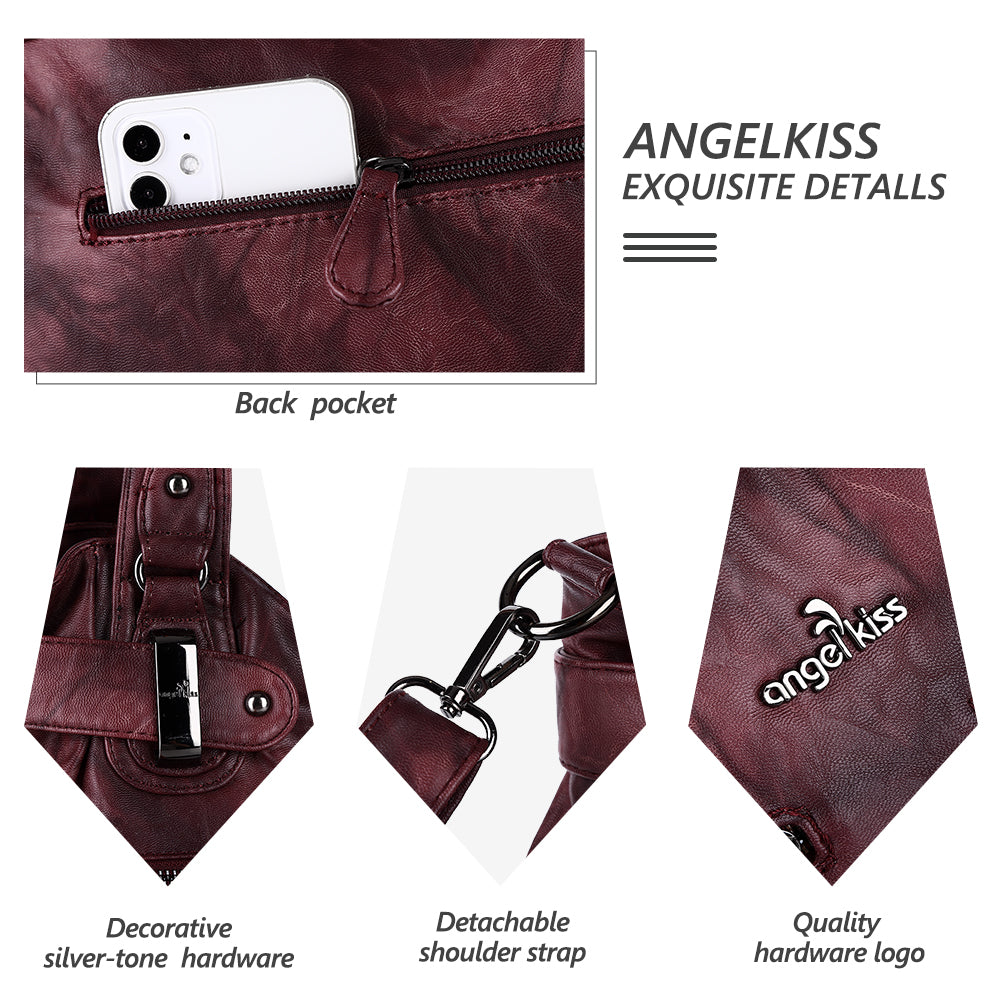 Washed Leather Hobobags Women Shoulder Bags-Angelkiss Bag