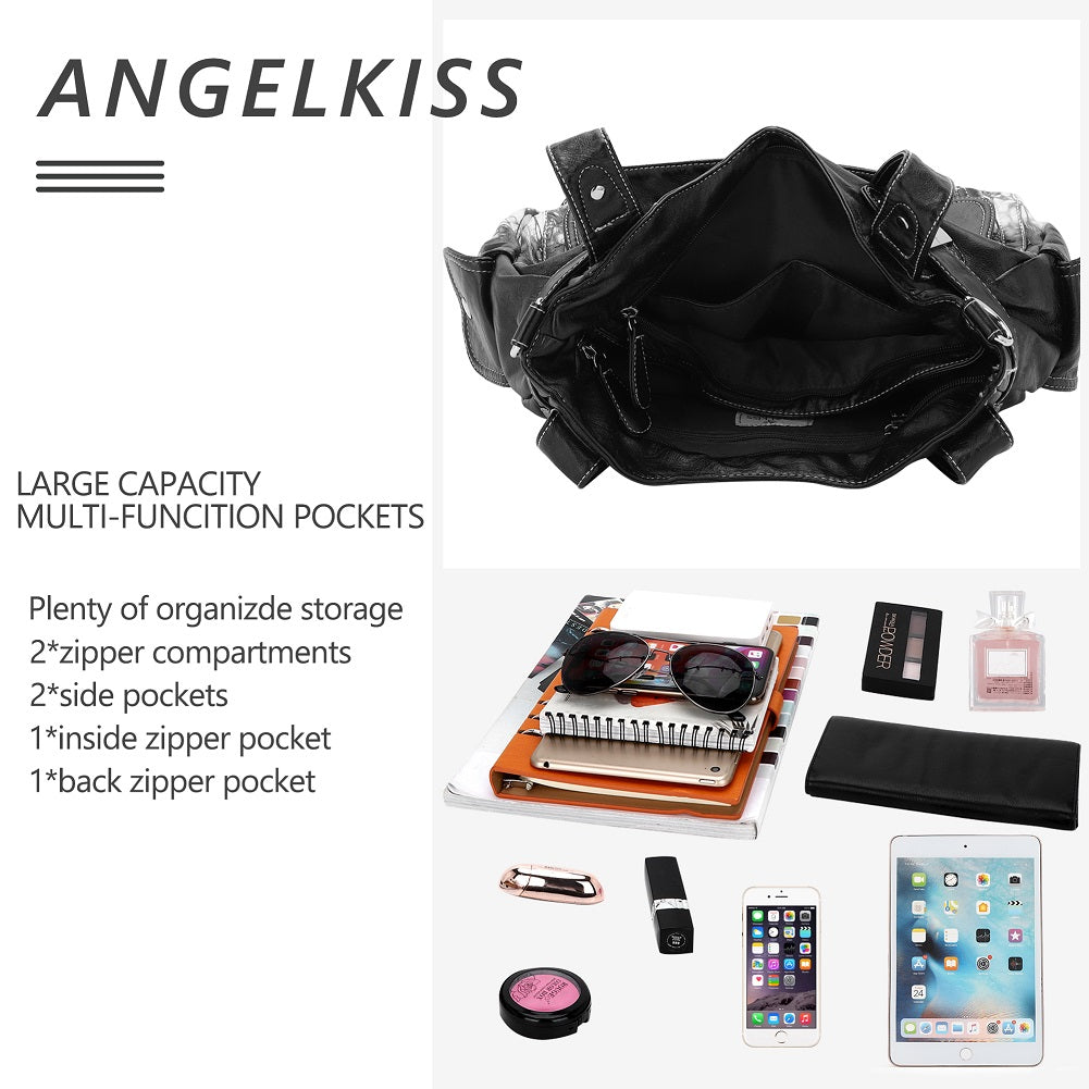 Washed Leather Hobobags Women Shoulder Bags-Angelkiss Bag