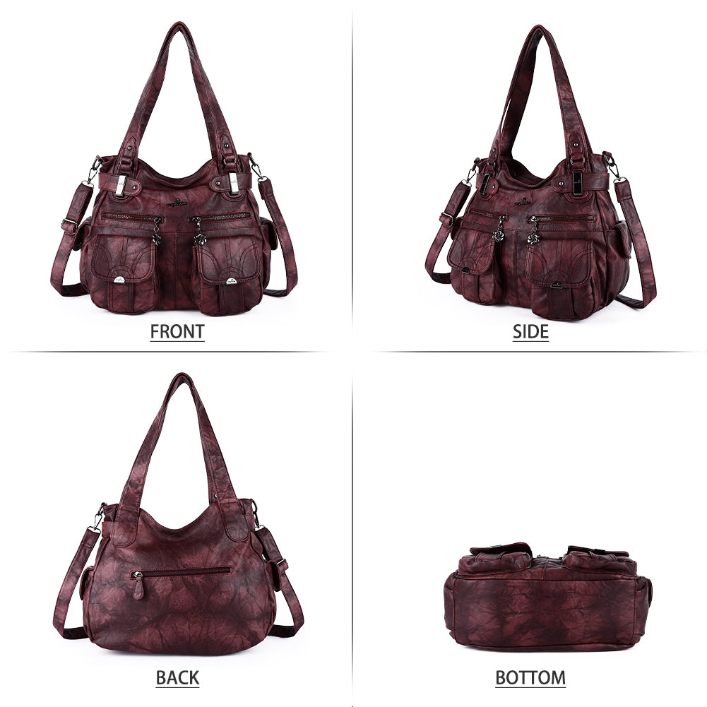 Washed Leather Hobobags Women Shoulder Bags-Angelkiss Bag