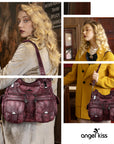 Washed Leather Hobobags Women Shoulder Bags-Angelkiss Bag