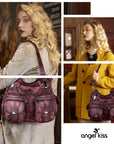 Washed Leather Hobobags Women Shoulder Bags-Angelkiss Bag
