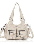 Multi-Pocket Soft PU Shoulder Bag with Crossbody Strap