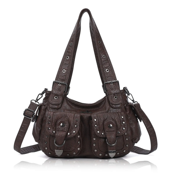 Vintage Y2K Studded Multi-Pocket Semi-Soft Tote Shoulder Bag