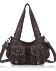 Vintage Y2K Studded Multi-Pocket Semi-Soft Tote Shoulder Bag