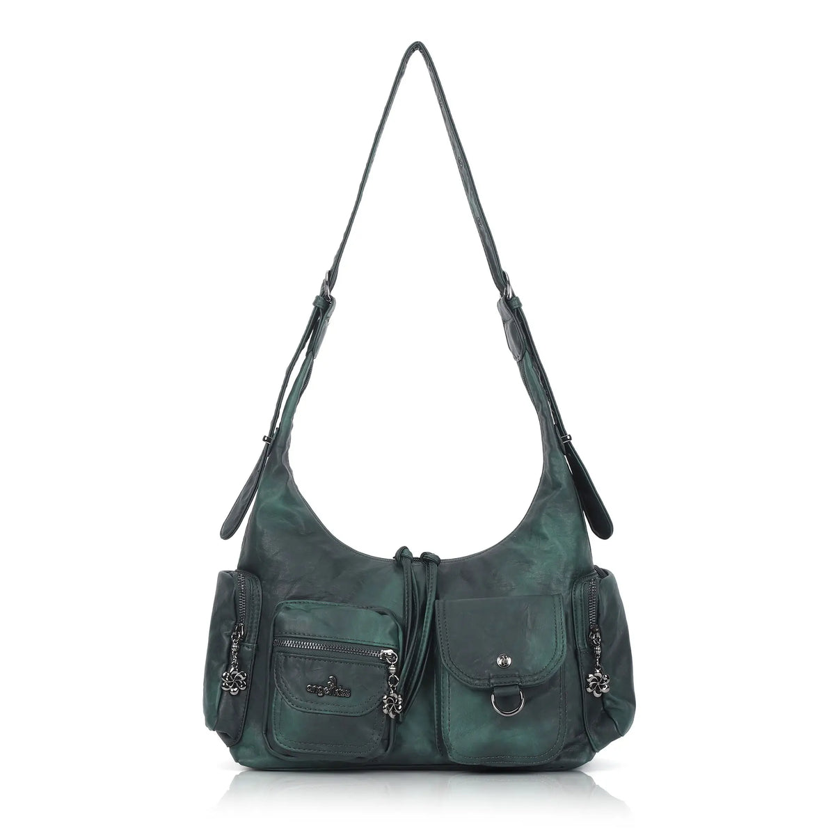 Vintage Multi-Pocket Slouchy Shoulder Bag with Utility Detail