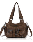 Multi-Pocket Soft PU Shoulder Bag with Crossbody Strap