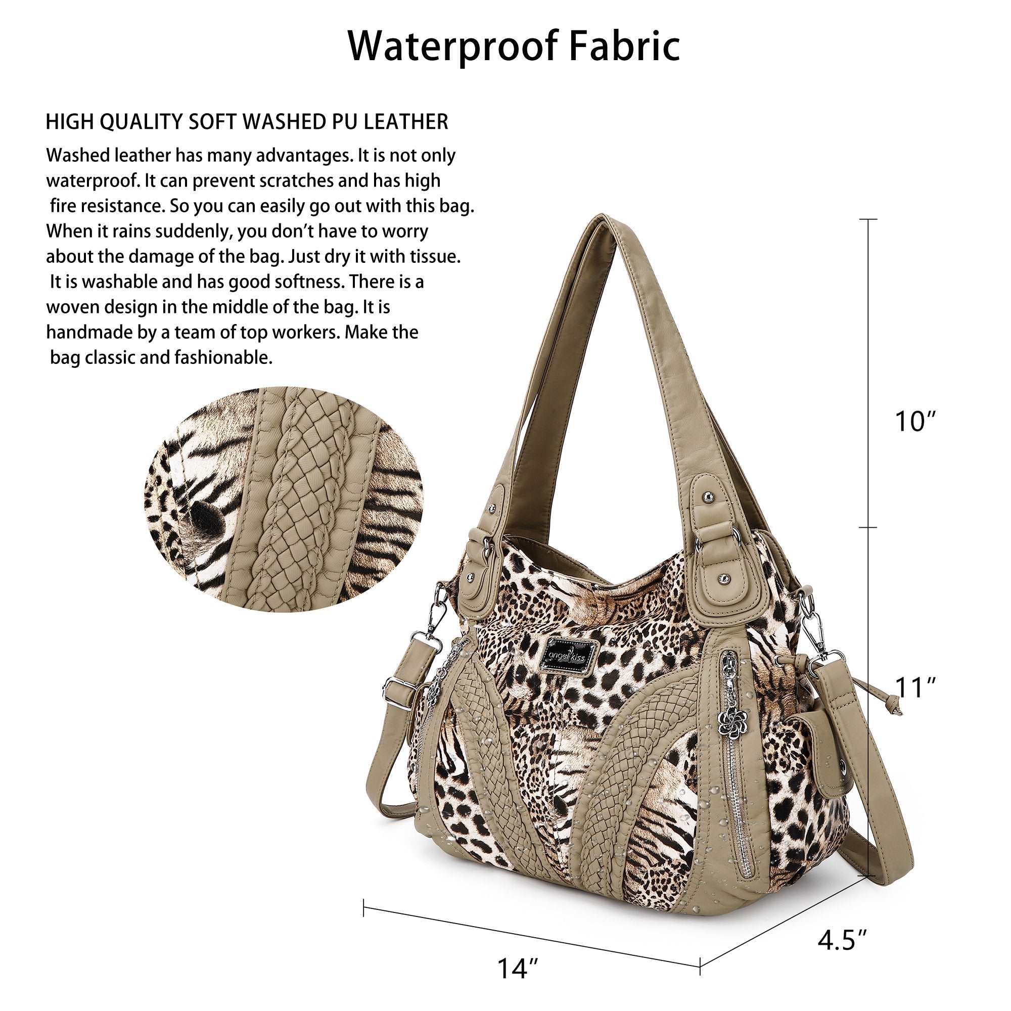 washed Leopard print Daily women Comfort hobo handbag