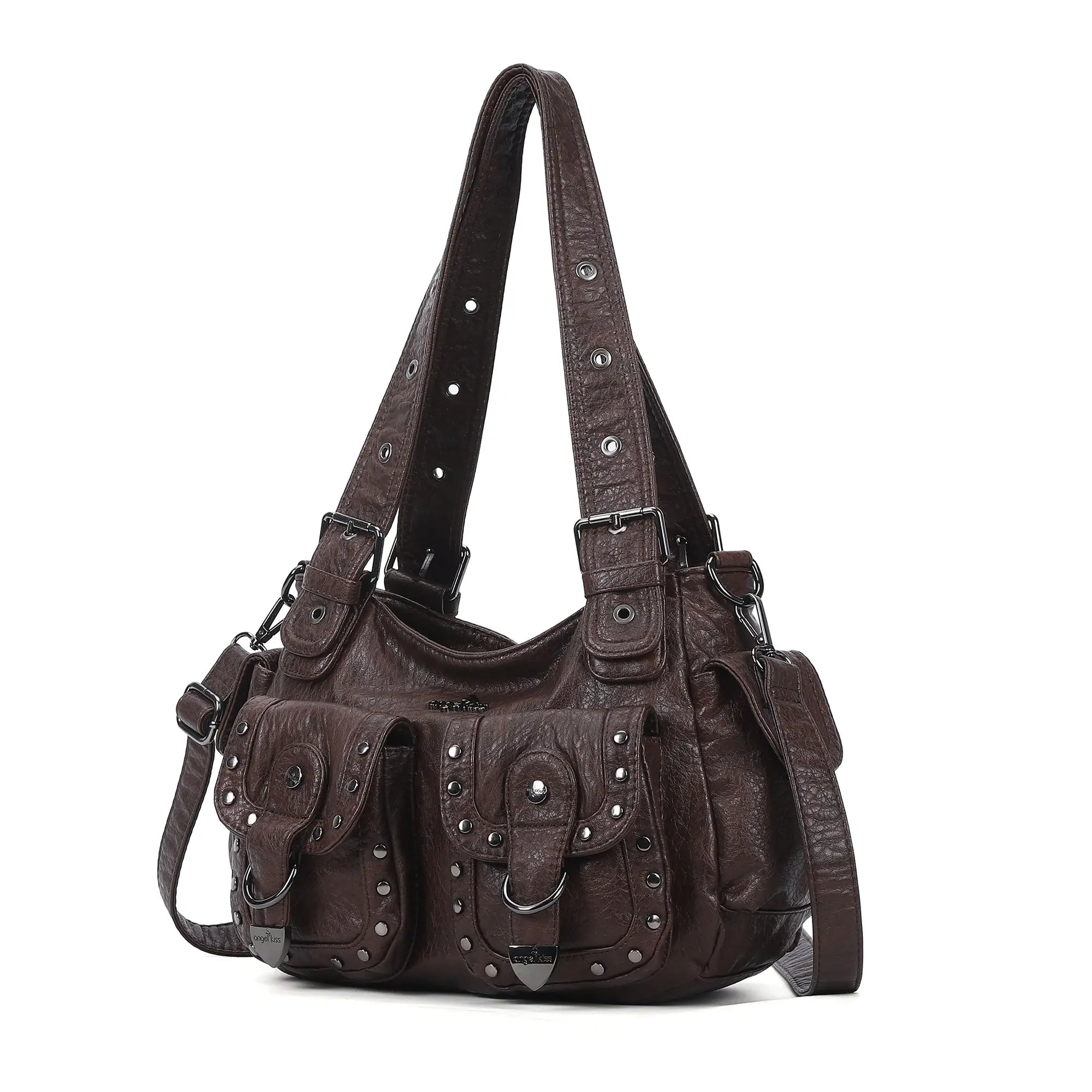 Vintage Y2K Studded Multi-Pocket Semi-Soft Tote Shoulder Bag Vintage Y2K Studded Multi-Pocket Semi-Soft Tote Shoulder Bag