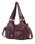 Vintage Burgundy Soft Leather Multi-Pocket Shoulder & Crossbody Bag