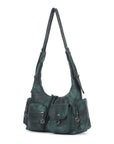 Vintage Multi-Pocket Slouchy Shoulder Bag with Utility Detail