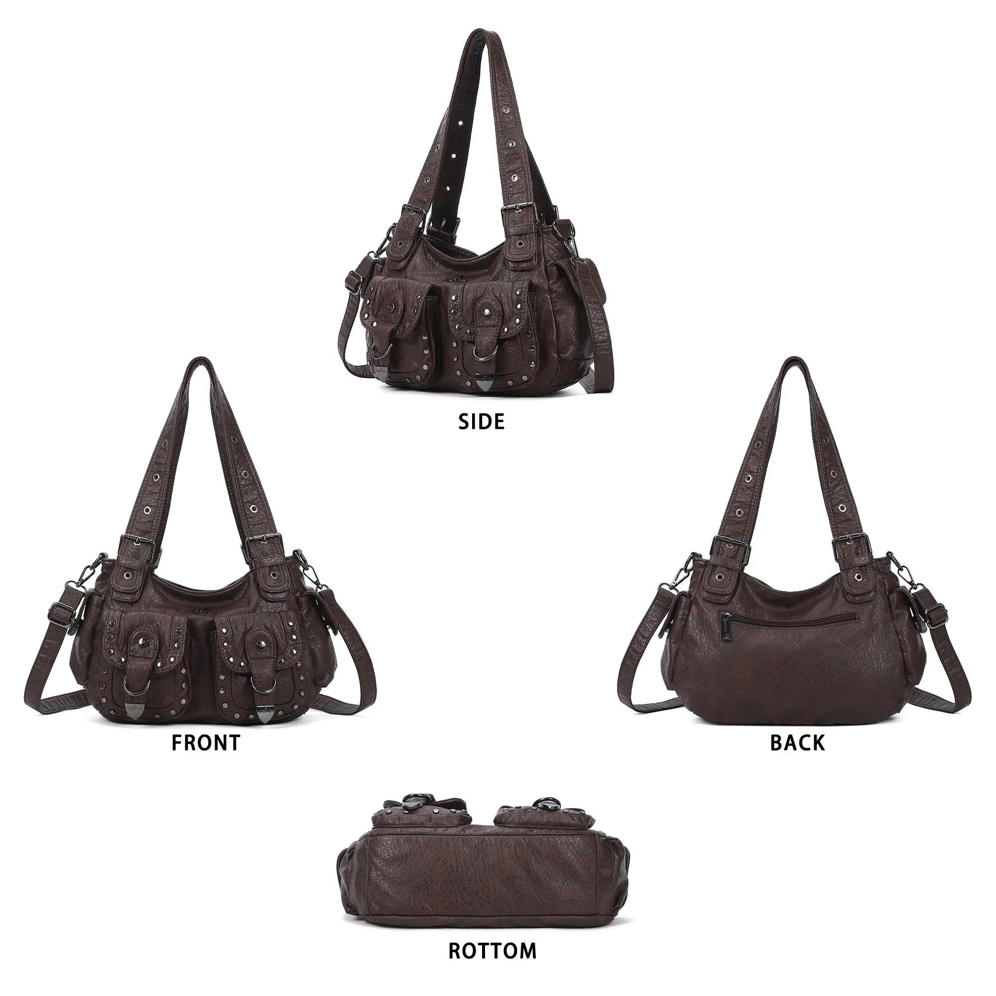 Vintage Y2K Studded Multi-Pocket Semi-Soft Tote Shoulder Bag Vintage Y2K Studded Multi-Pocket Semi-Soft Tote Shoulder Bag