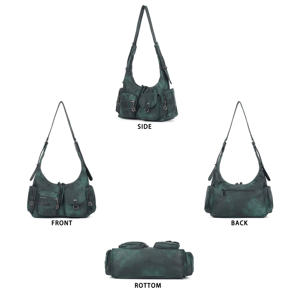 Vintage Multi-Pocket Slouchy Shoulder Bag with Utility Detail