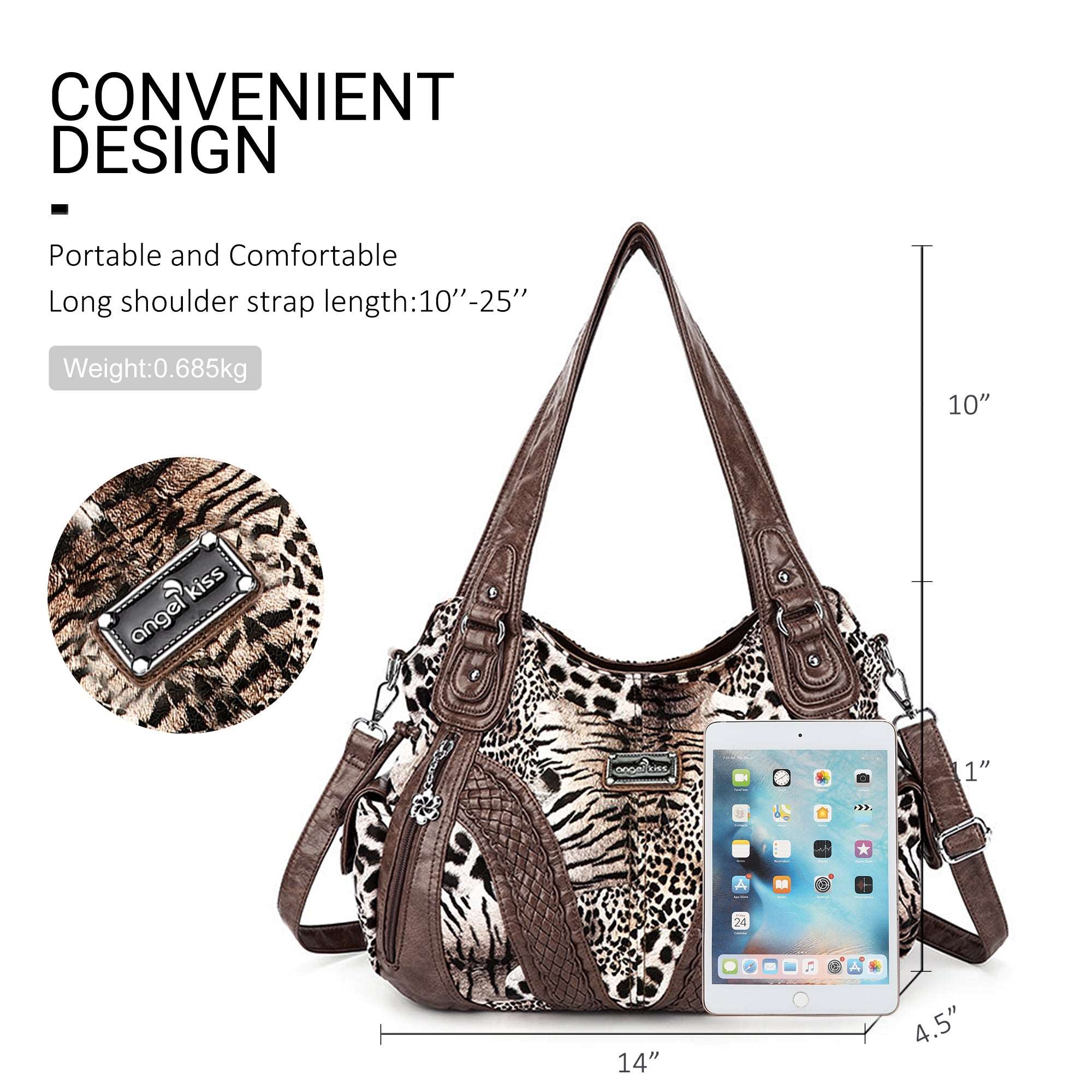 washed Leopard print Daily women Comfort hobo handbag-Angelkiss Bag