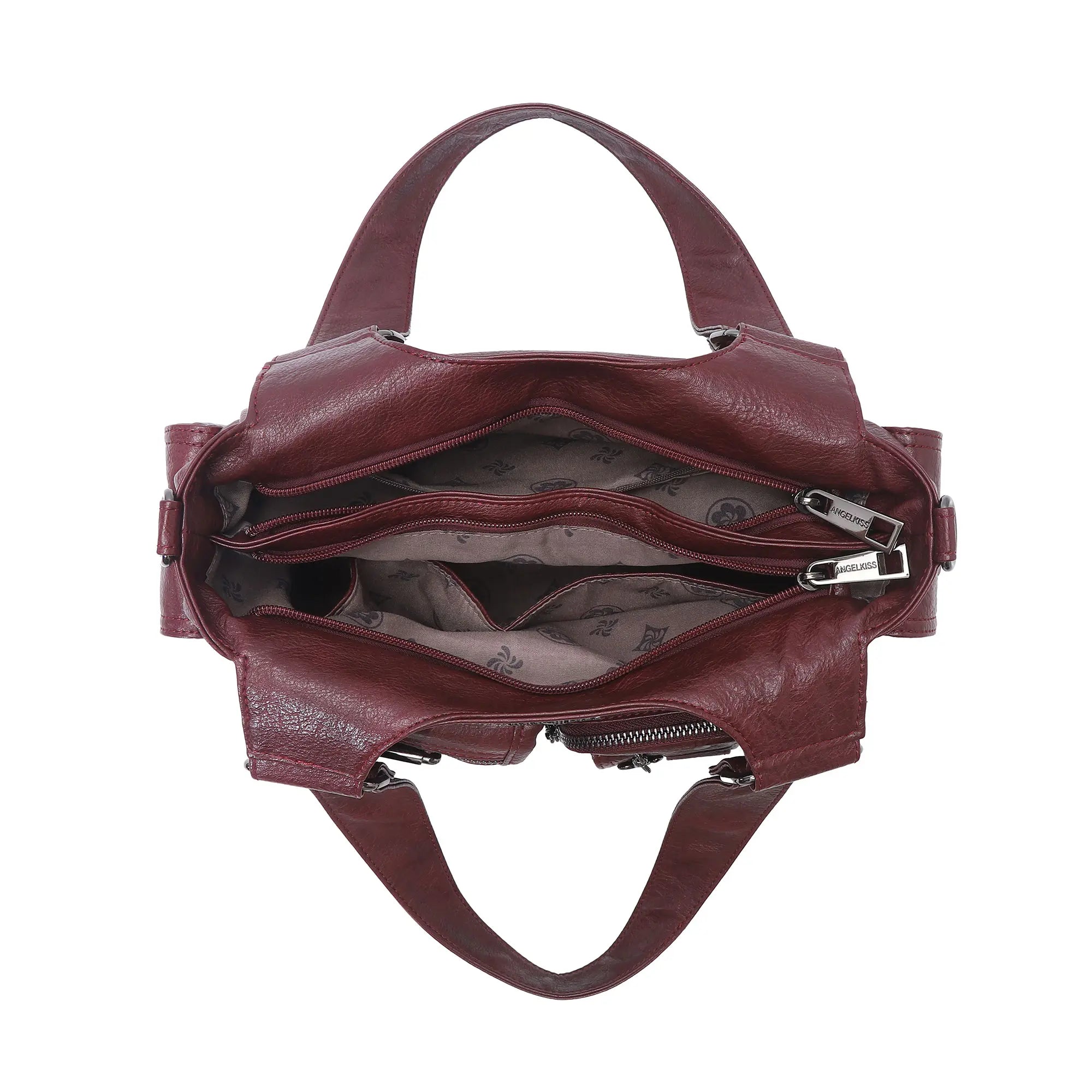 Vintage Burgundy Soft Leather Multi-Pocket Shoulder &amp; Crossbody Bag