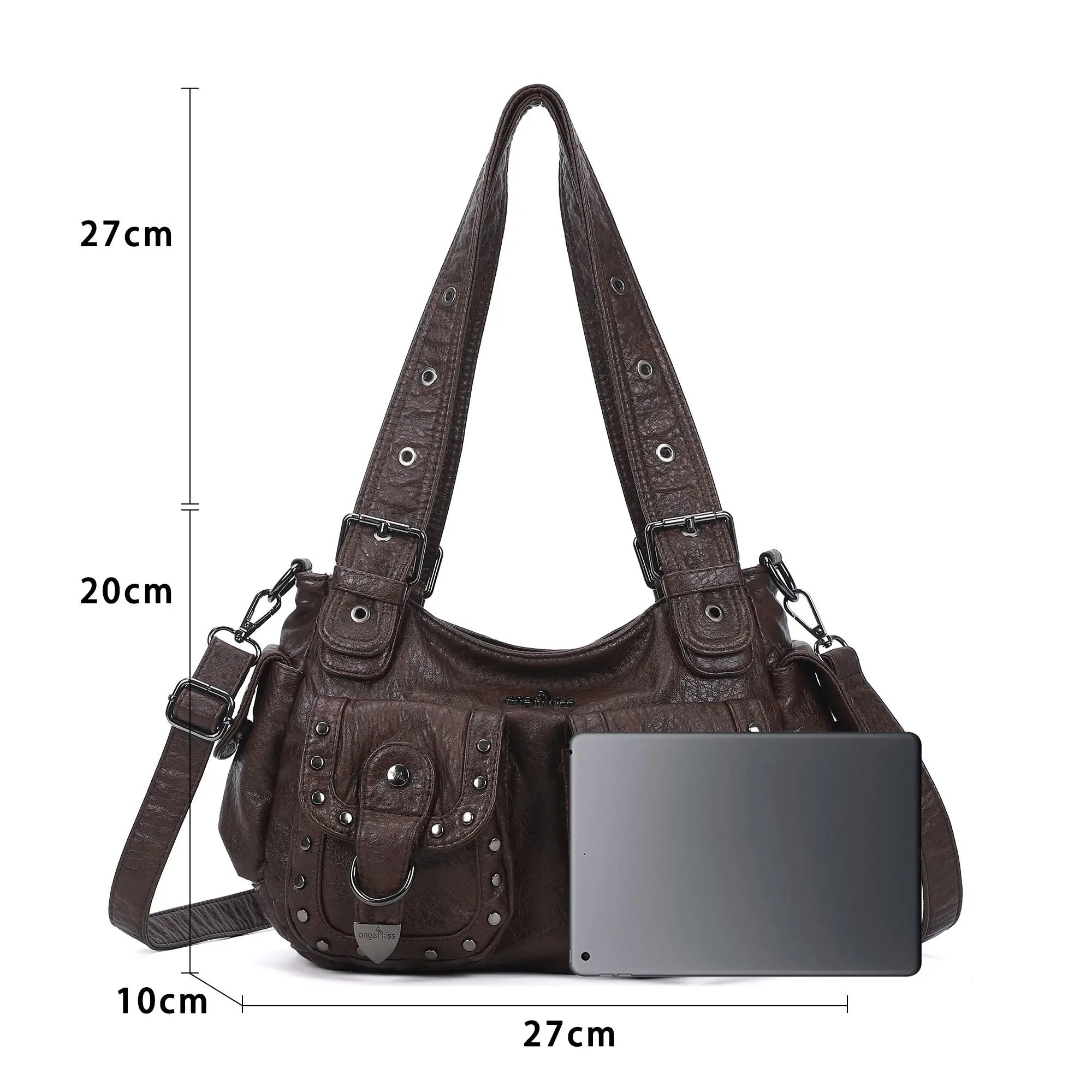 Vintage Y2K Studded Multi-Pocket Semi-Soft Tote Shoulder Bag